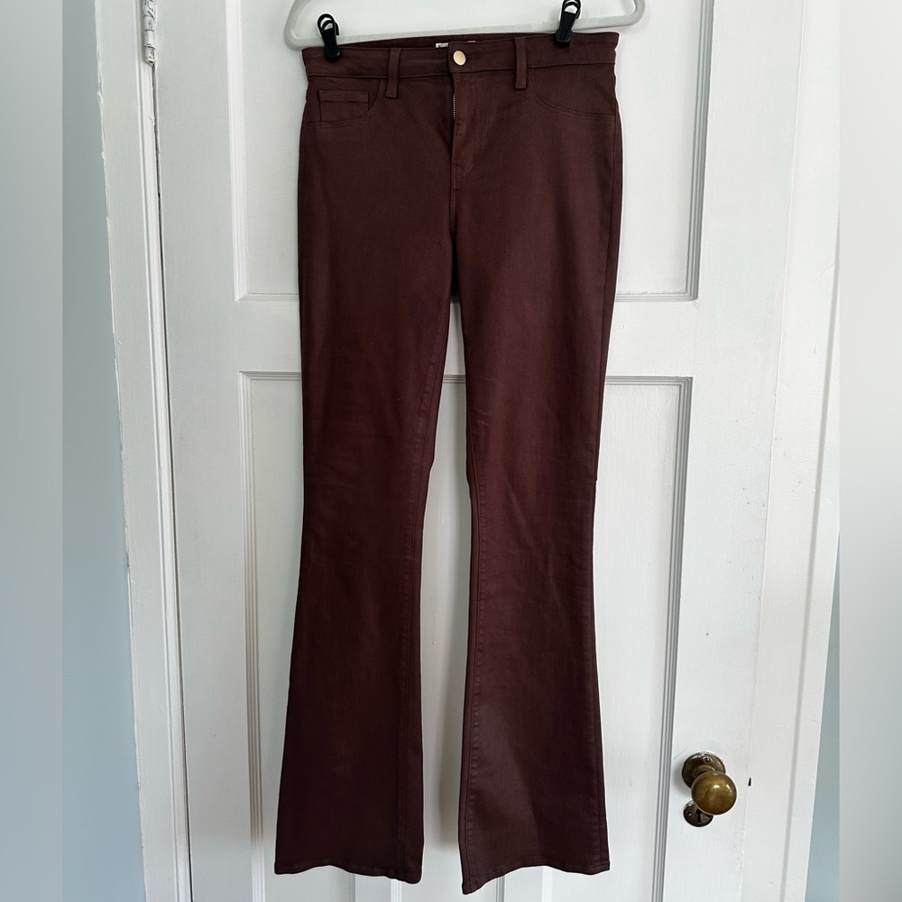 L’Agence Selma Coated Flare Jeans – Dark Mocha Brown – Size 29